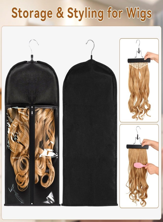 JOLYEAK 1 Pack Wig Storage Bag with Hanger Hair Extensions Wig Storage Extra Long Hair Extension Holder with Transparent Zip Up Closure (Size Large) - Image 3